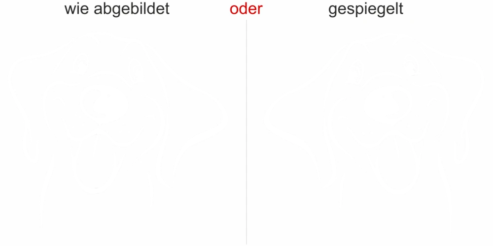 Wandtattoo mit niedlichem Hund fürs Kinderzimmer - Ansicht Ausrichtung mit Farbauswahl