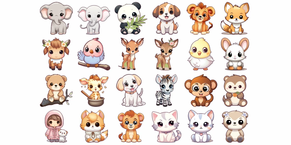 Wandtattoo Set Niedliche Tierbabys zur freien Anordnung