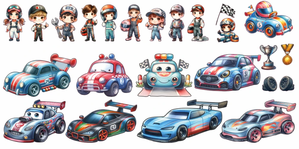 Wandtattoo Set Kinder Racing zur individuellen Anordnung