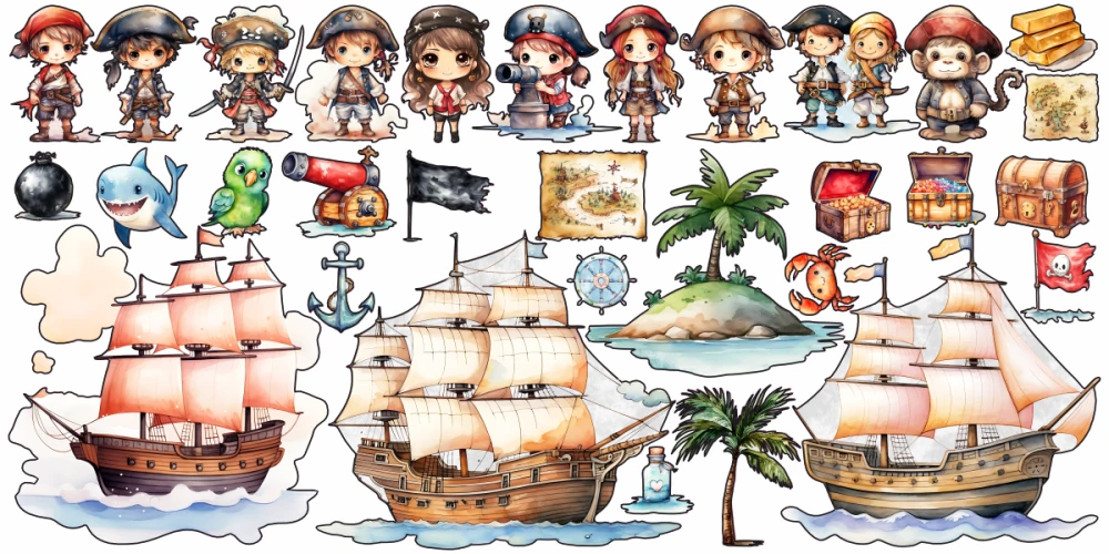 Wandtattoo Set Piraten zur freien Anordnung