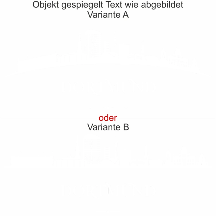 Die Dortmunder Skyline als Wandaufkleber - Ansicht Ausrichtung mit Farbauswahl und Variante