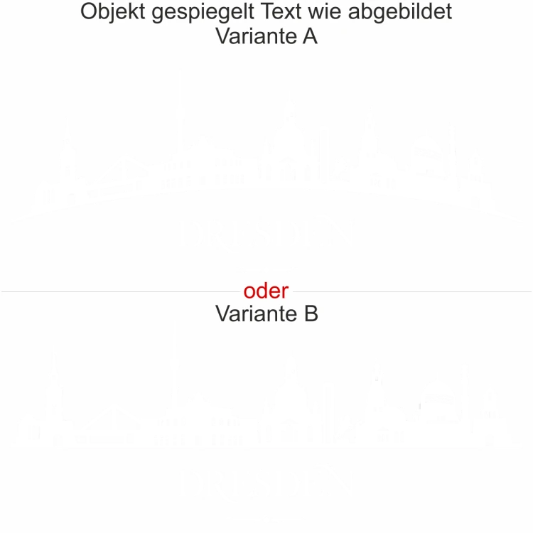 Wandtattoo mit Dresdner Skyline - Ansicht Ausrichtung mit Farbauswahl und Variante