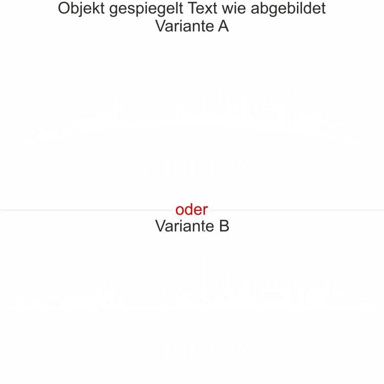 Die Duisburger Skyline als Wandaufkleber - Ansicht Ausrichtung mit Farbauswahl und Variante