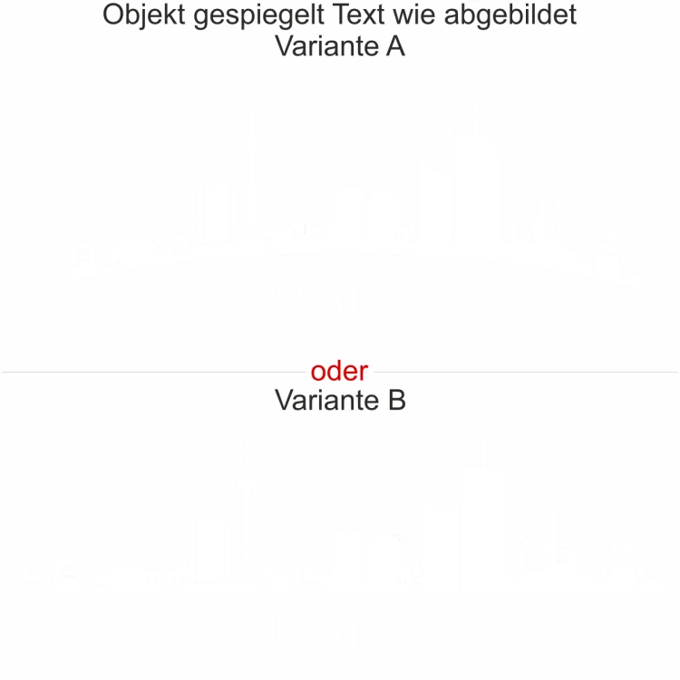 Wandsticker mit Skyline von Essen - Ansicht Ausrichtung mit Farbauswahl und Variante Wandsticker mit Skyline von Essen - Ansicht Ausrichtung mit Farbauswahl und Variante