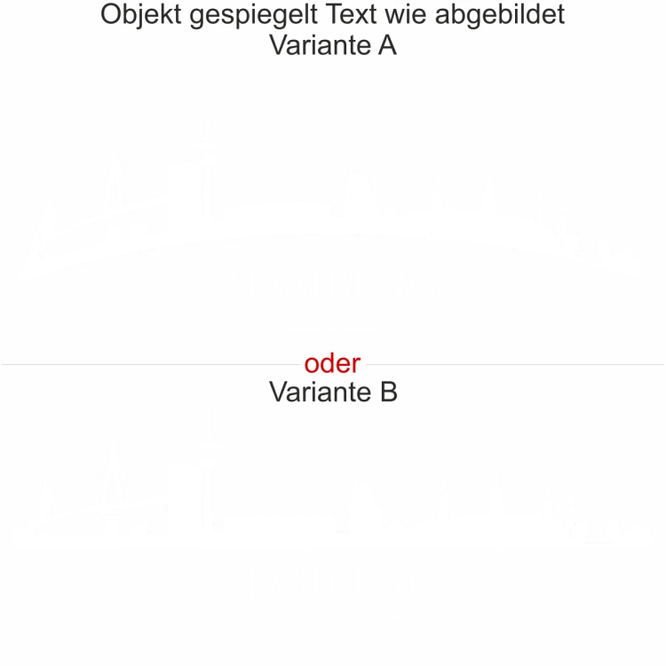 Skyline von Hamburg als Aufkleber für Wand - Ansicht Ausrichtung mit Farbauswahl und Variante