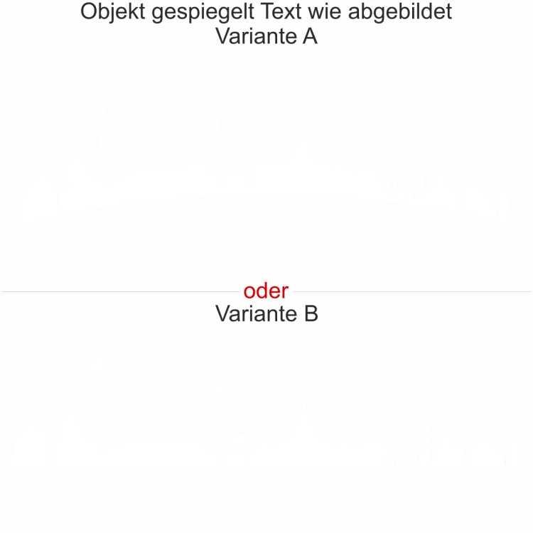 Wandtattoo mit Hannoveraner Skyline - Ansicht Ausrichtung mit Farbauswahl und Variante Wandtattoo mit Hannoveraner Skyline - Ansicht Ausrichtung mit Farbauswahl und Variante