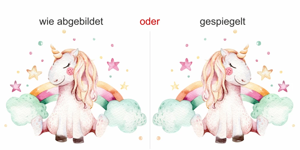 Wandtattoo für das Kinderzimmer mit niedlichem Einhorn - Ansicht Ausrichtung