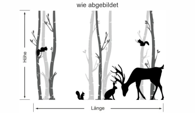 Aufkleber für die Wand mit Tieren zwischen Birkenstämmen - Ansicht Ausrichtung