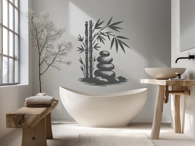 Wandtattoo Bambusstäbe und Zen Steine