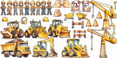 Wandtattoo Set Arbeiter auf Baustelle zur freien Anordnung