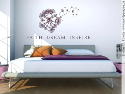 Mobile Preview: Wandtattoo mit Pusteblume und den Worten Faith Dream Inspire