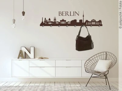 Mobile Preview: Wandtattoo Garderobe mit der Skyline von Berlin