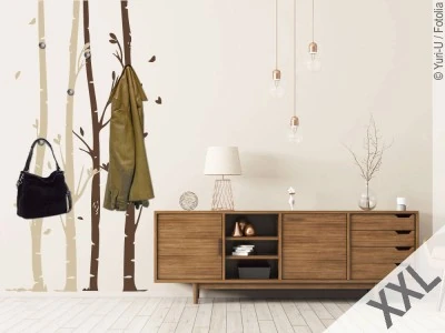 Mobile Preview: Wandtattoo Garderobe mit zweifarbigen Birken