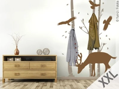 Mobile Preview: Wandtattoo Garderobe mit zweifarbigem Birkenwald