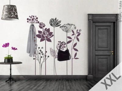 Mobile Preview: Wandtattoo Garderobe mit zweifarbigen Blumen