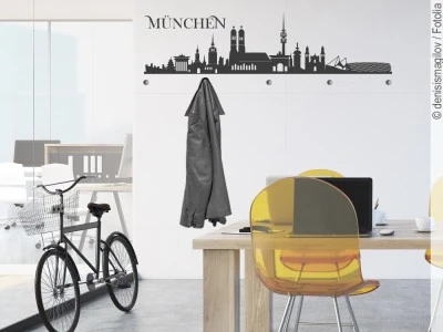 Mobile Preview: Wandtattoo Garderobe mit der Skyline von München