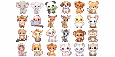 Wandtattoo Set Niedliche Tierbabys zur freien Anordnung