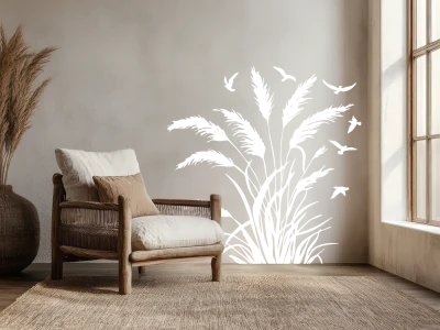 Wandtattoo Pampasgras mit Vogelschwarm - Ansicht Farbauswahl Wandtattoo Pampasgras mit Vogelschwarm - Ansicht Farbauswahl