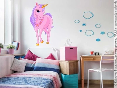 Mobile Preview: Wandtattoo für das Kinderzimmer mit pinkfarbenem Einhorn