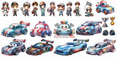 Wandtattoo Set Kinder Racing zur individuellen Anordnung