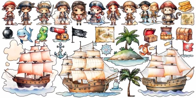 Wandtattoo Set Piraten zur freien Anordnung